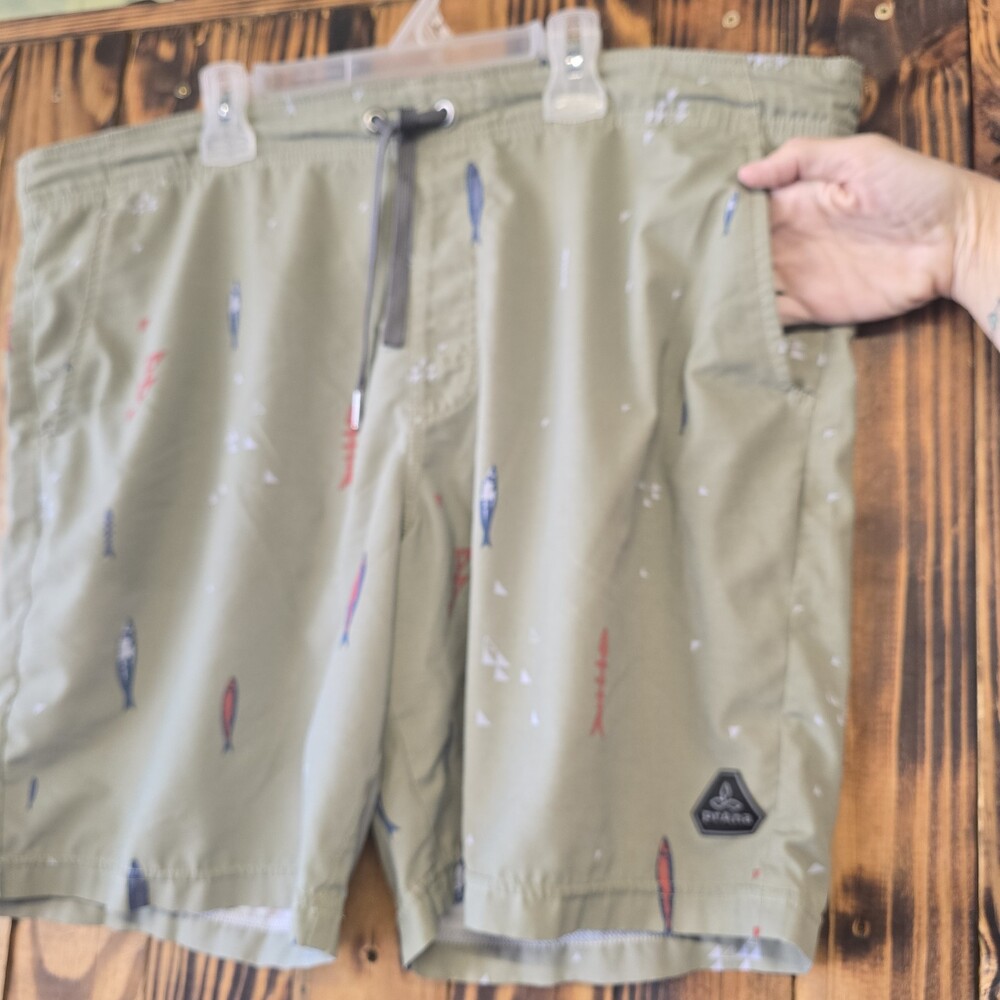 prAna Men's Shorts Bundle 2 Pieces, Green Print, Gray, Pull-on, Large - Picture 14 of 16
